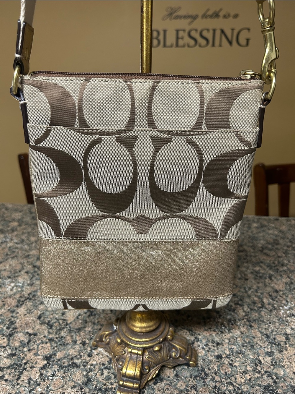Coach brown Signature logo Canvas Crossbody Bag
